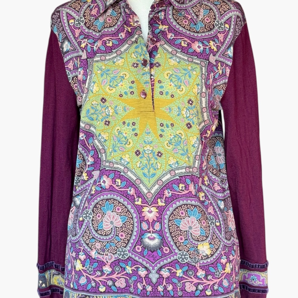 Etro‎ Vintage Look Purple & Green Wool Paisley Floral Top Sz M - Picture 4 of 10